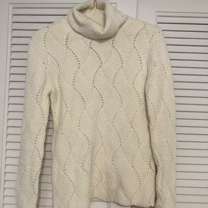 Off white soft cable knit turtle neck sweater